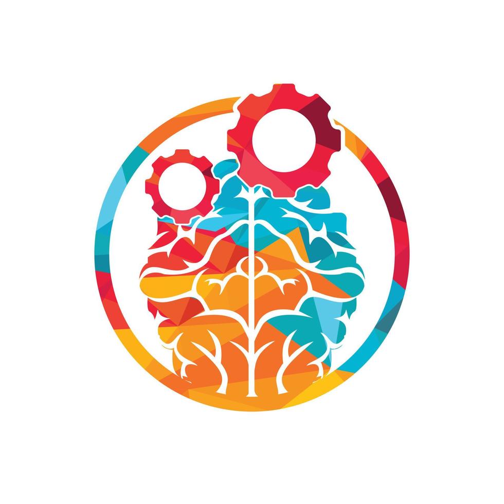 Brain and gear cog logo design. vector