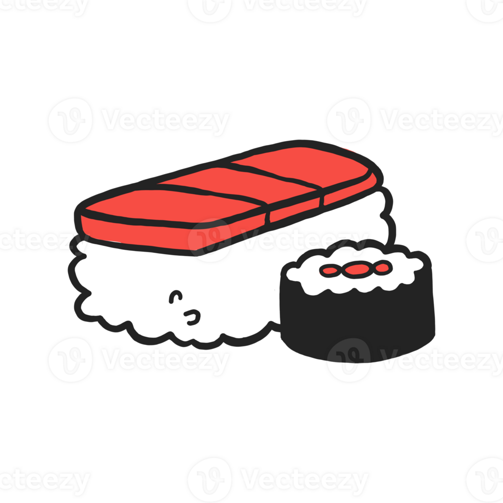 cute food character. funny sushi traditional Japanese food in cartoon. kawaii illustration for emoticon, symbol, icon, etc. png