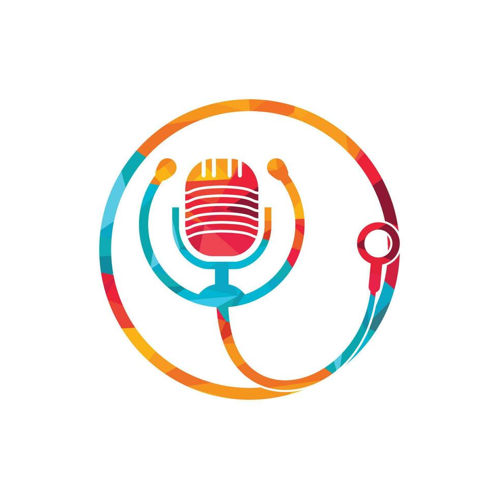 Doctor podcast vector logo design. Stethoscope and microphone illustration symbol.