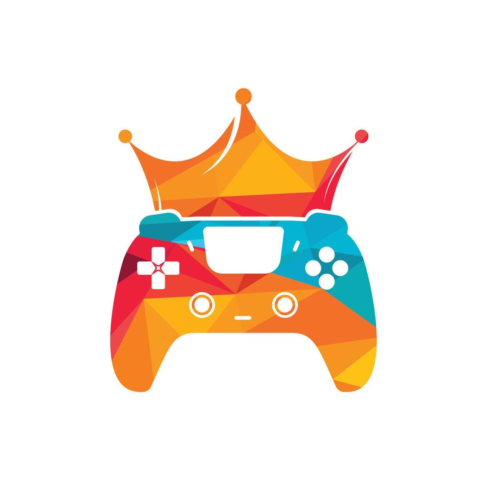 diseño del logotipo vectorial del rey del juego. gamepad con diseño de icono de vector de corona.