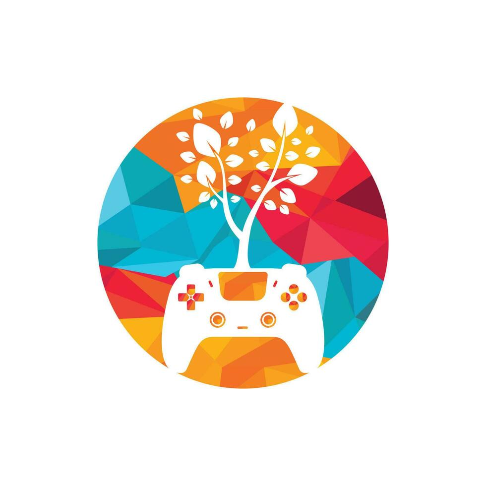 Eco game vector logo design. Green gamepad fresh leaf nature logo design.