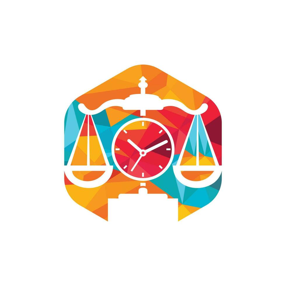 Law time vector logo design. Scale with clock icon vector logo design.