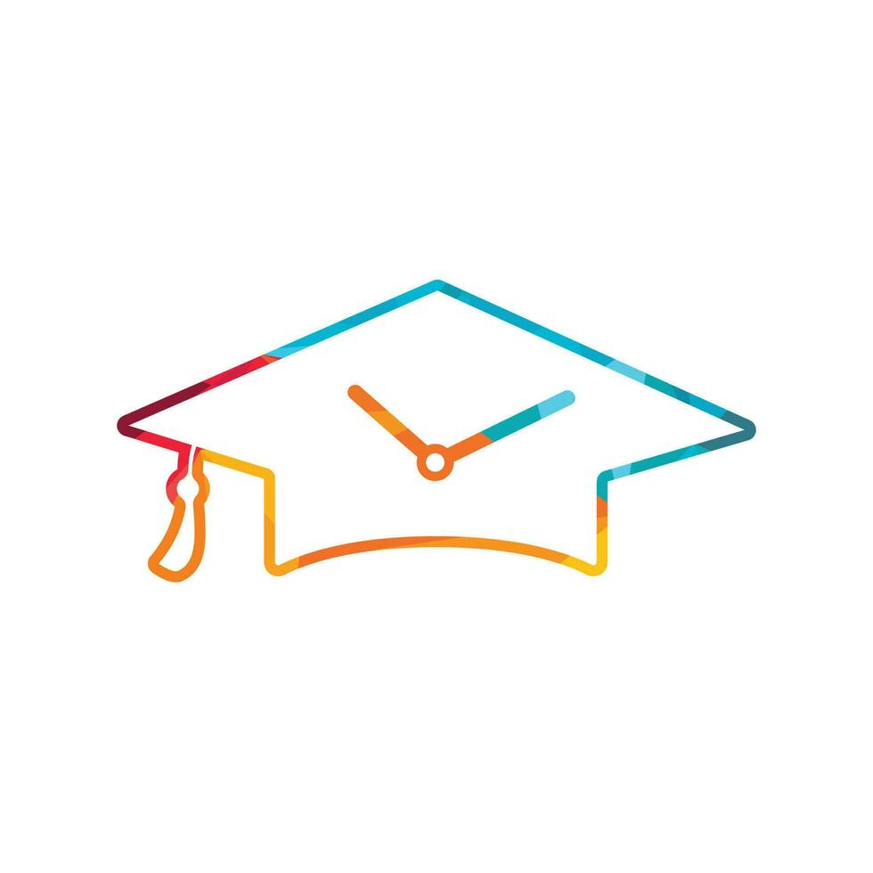 Study time vector logo design. Graduation hat with clock icon design.