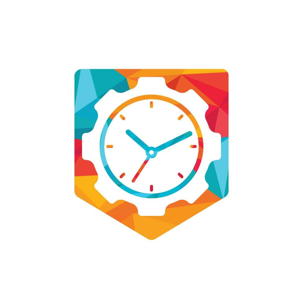 Service time vector logo design. Gear and analog clock icon vector design.