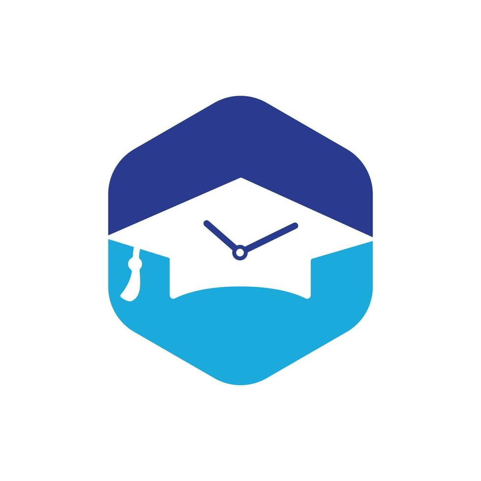Study time vector logo design. Graduation hat with clock icon design.