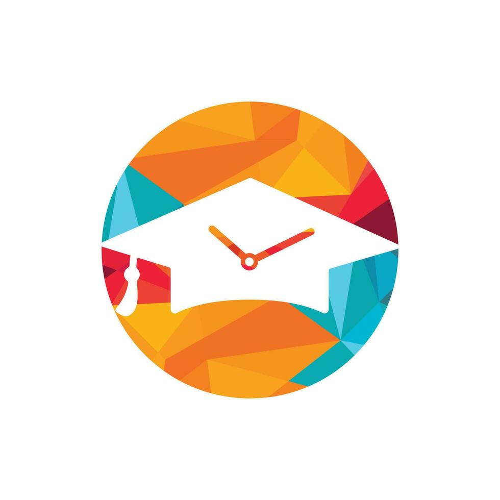 Study time vector logo design. Graduation hat with clock icon design.