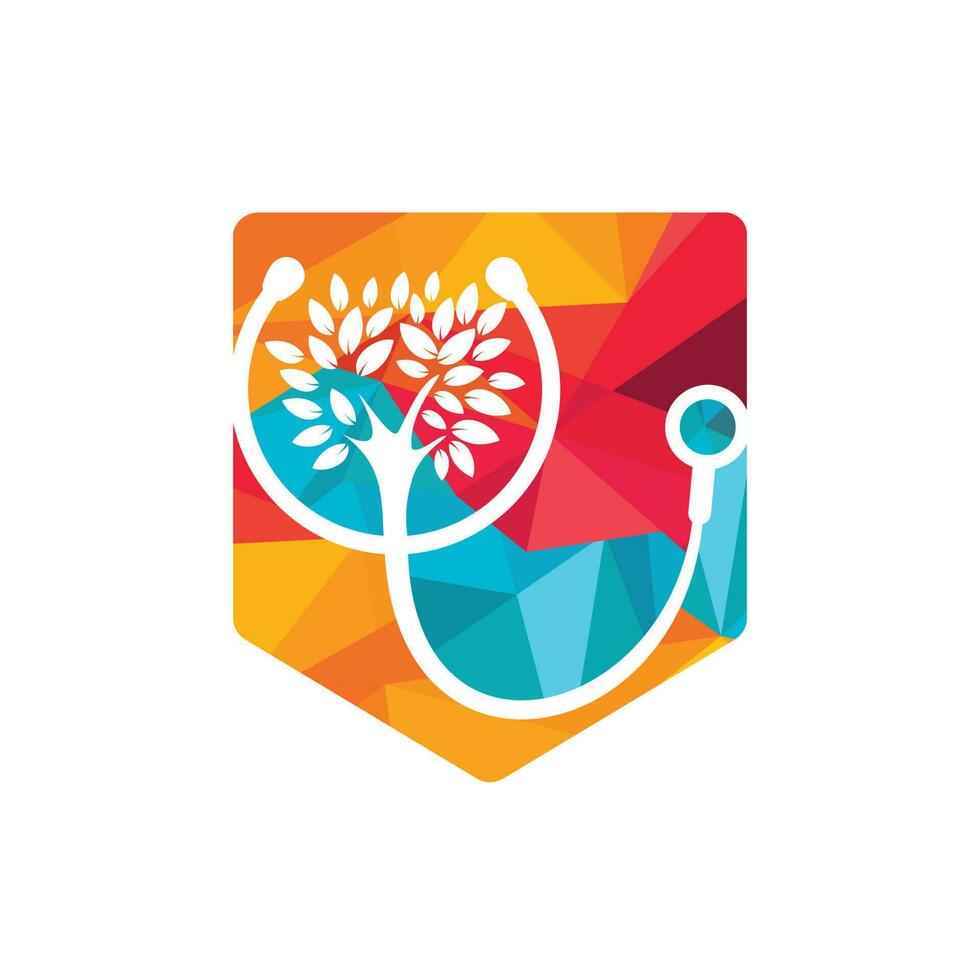 diseño de logotipo de vector de estetoscopio de salud. estetoscopio con diseño de vector de icono de árbol.