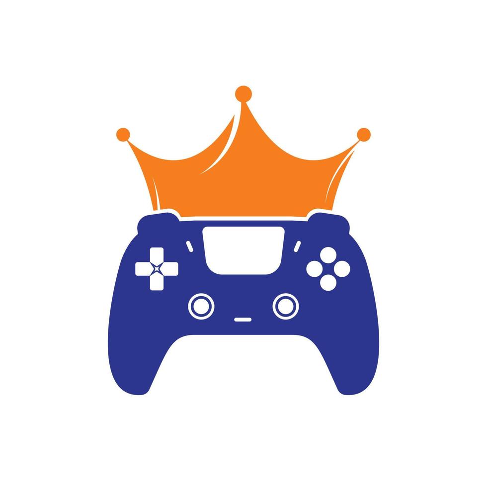 diseño del logotipo vectorial del rey del juego. gamepad con diseño de icono de vector de corona.