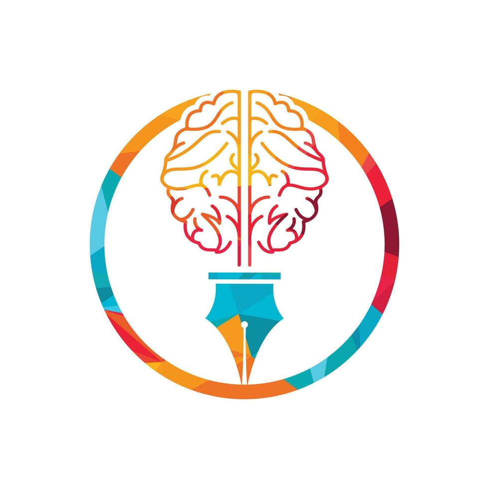 Brain pen vector logo design template.