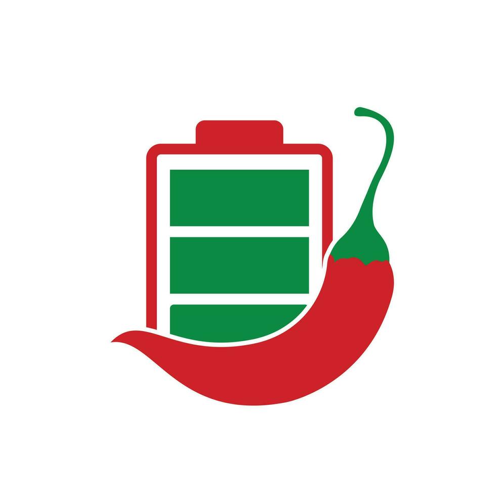 Spicy energy vector logo concept. Chili battery logo design template.