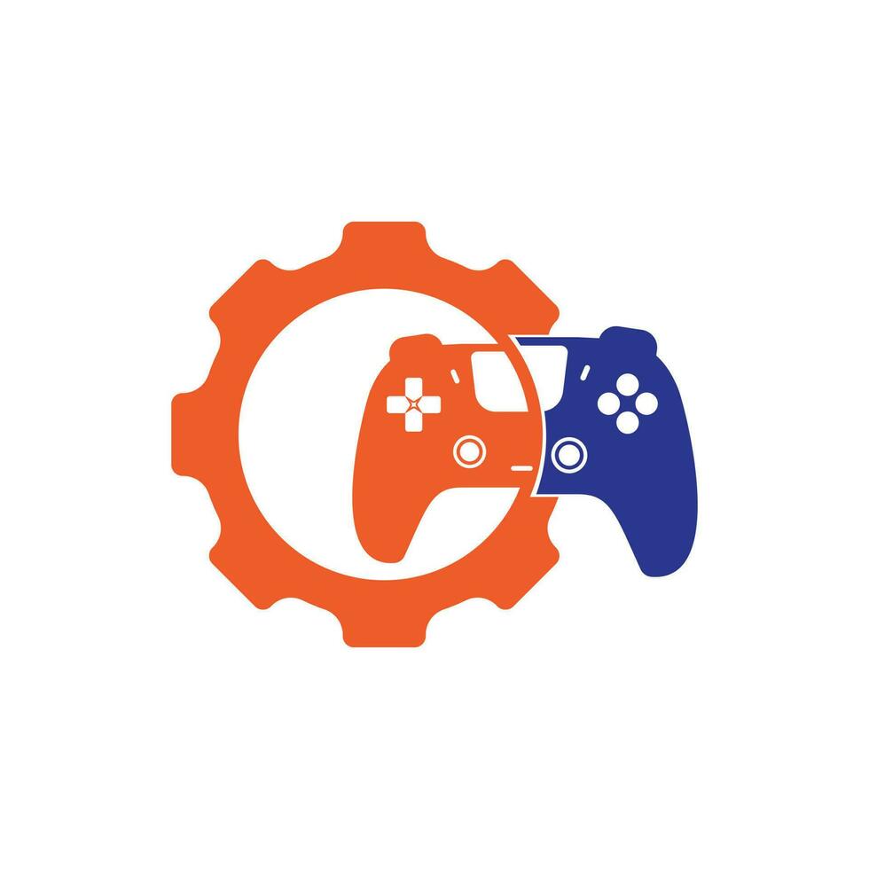 Gamepad repair vector logo design template. Gear with console icon vector logo design.