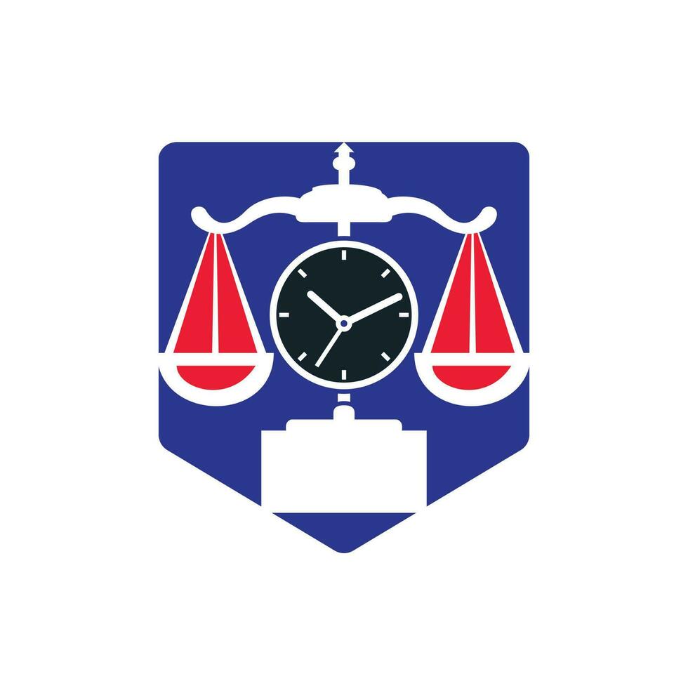 diseño de logotipo de vector de tiempo de ley. Escala con diseño de logotipo de vector de icono de reloj.