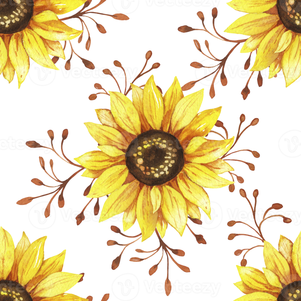 seamless sunflowers watercolor pattern png