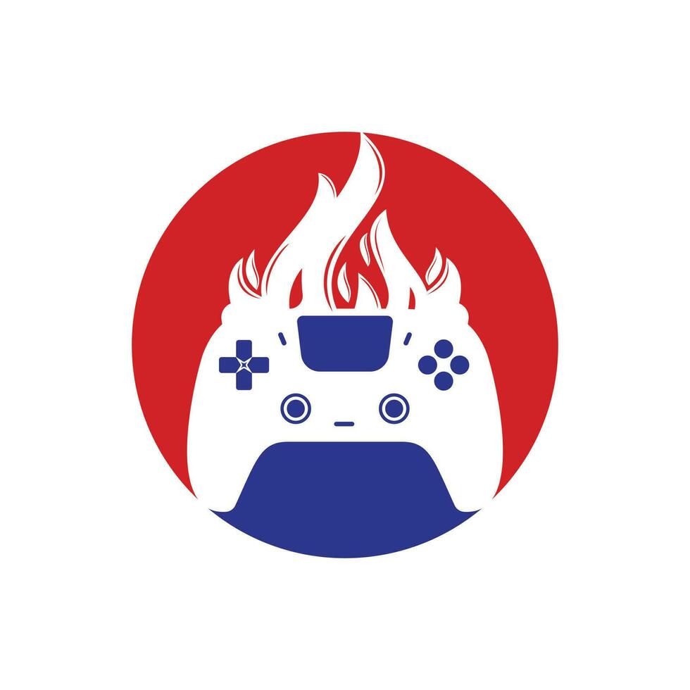 Furious gamer vector logo design. Keypad controller and fire flame vector icon design.