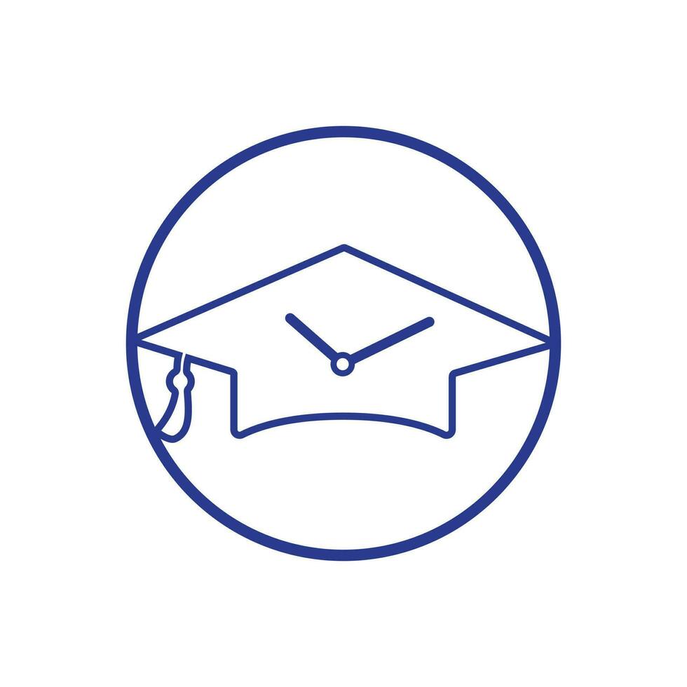 Study time vector logo design. Graduation hat with clock icon design.