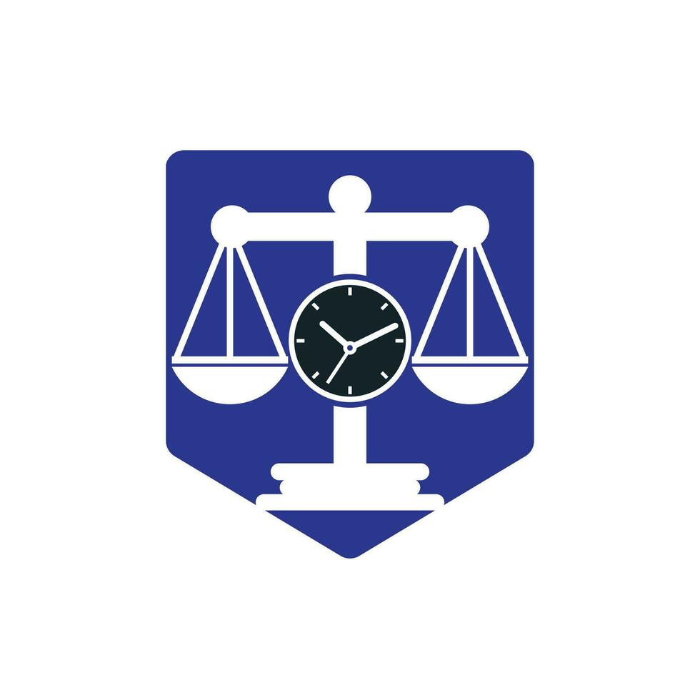 Law time vector logo design. Scale with clock icon vector logo design.