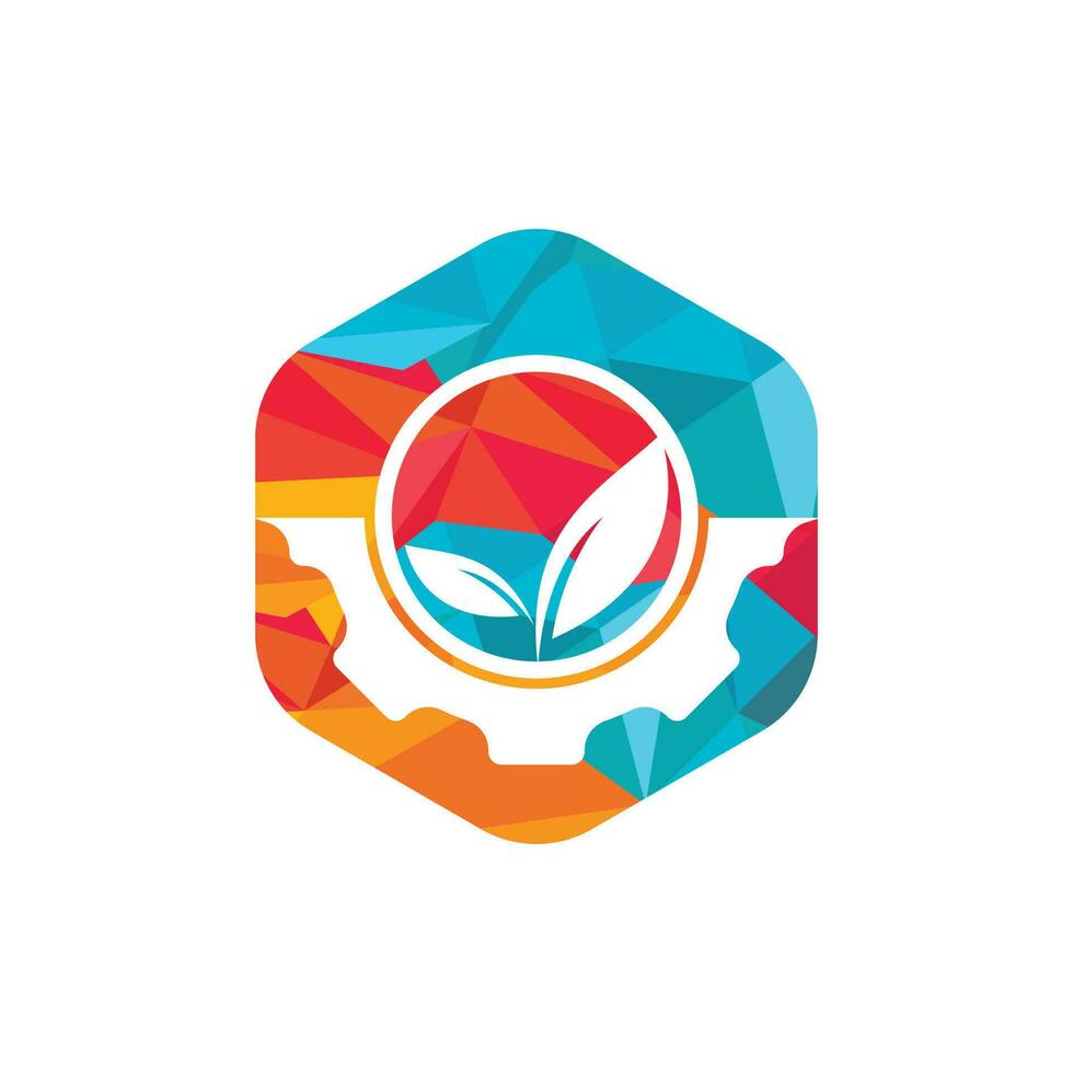 Gear leaf vector logo design. Abstract concept for ecology theme, green eco energy, technology and industry.