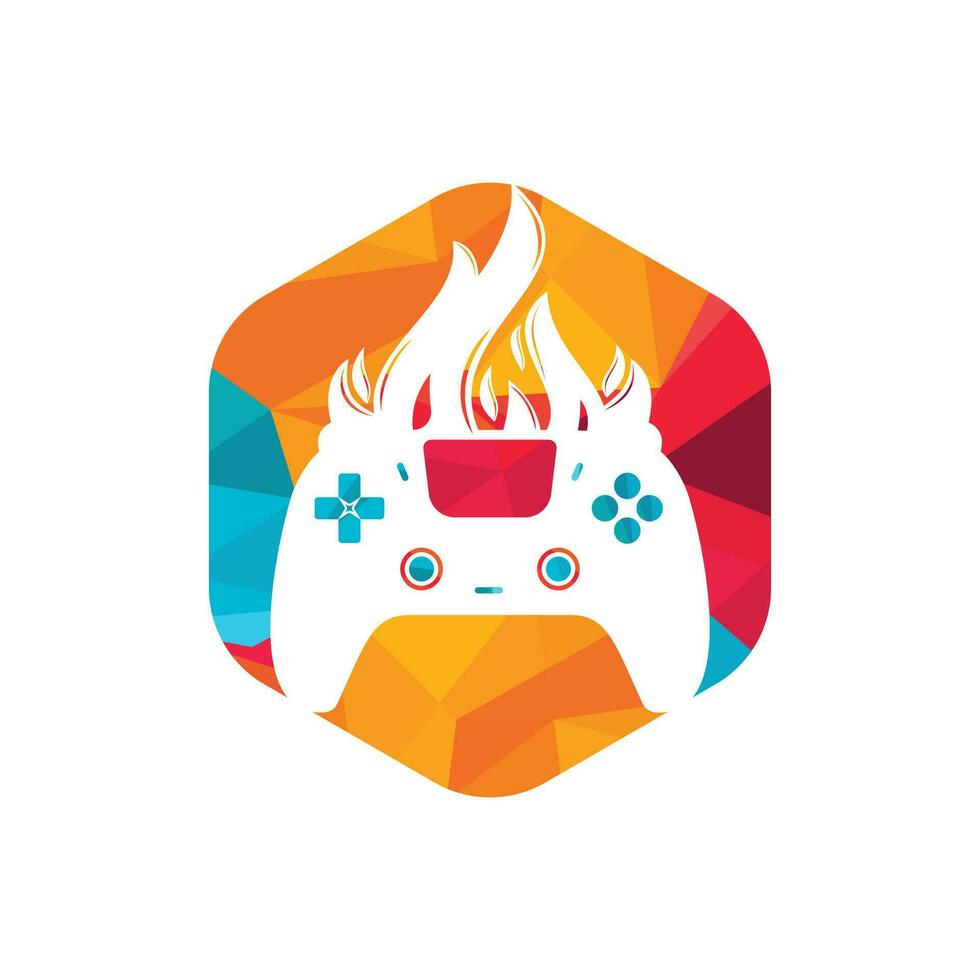 diseño de logotipo de vector de jugador furioso. controlador de teclado y diseño de icono de vector de llama de fuego.