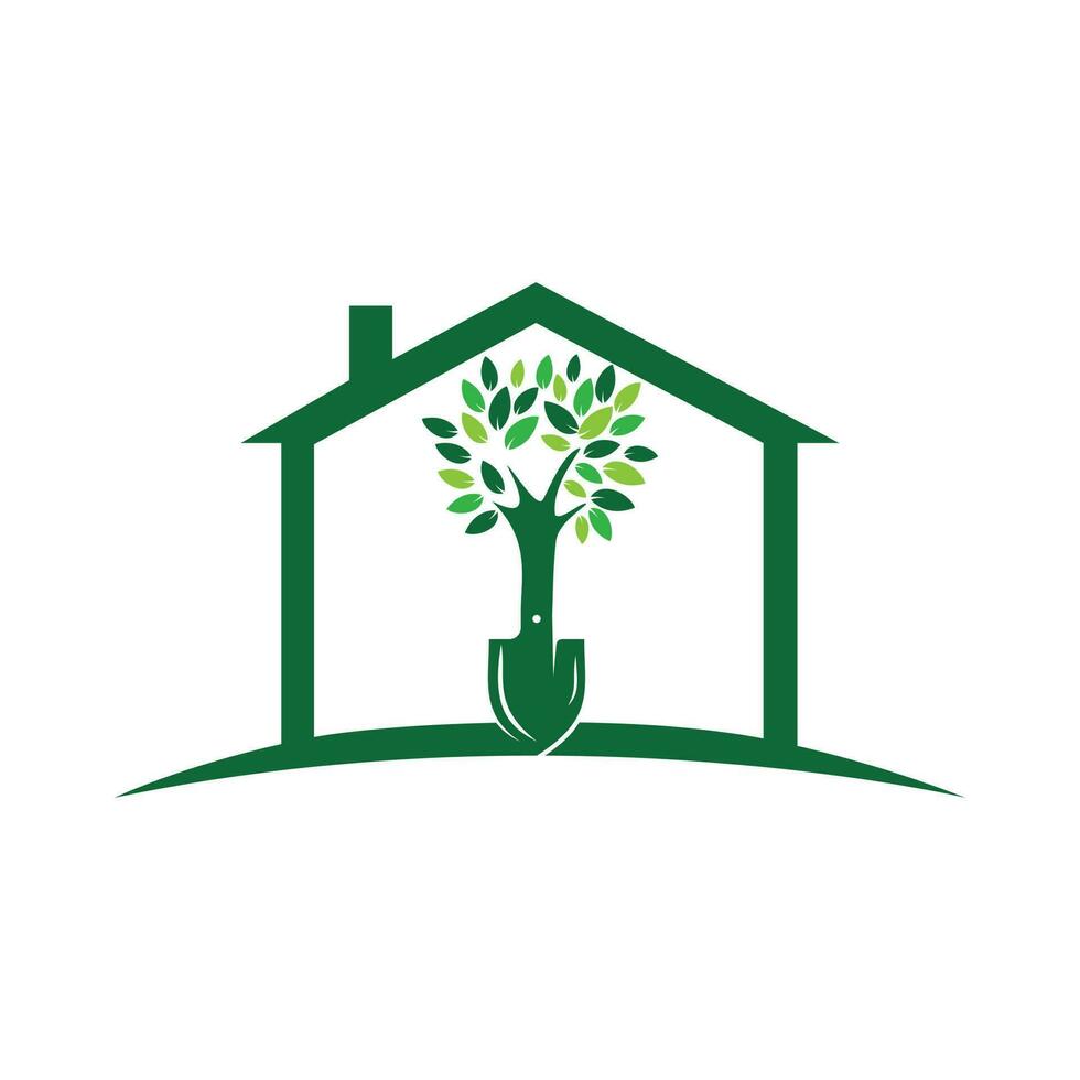 Shovel tree vector logo design. Green garden environment logo design template.