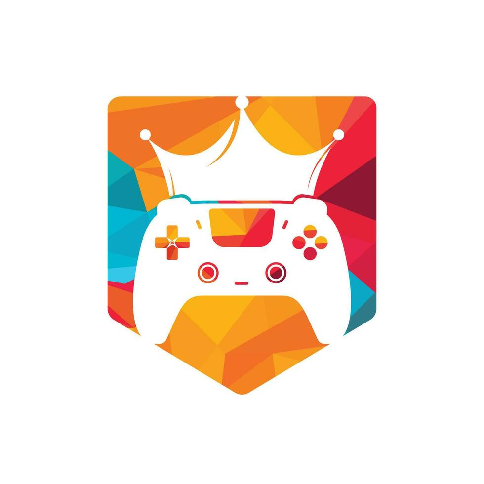 diseño del logotipo vectorial del rey del juego. gamepad con diseño de icono de vector de corona.