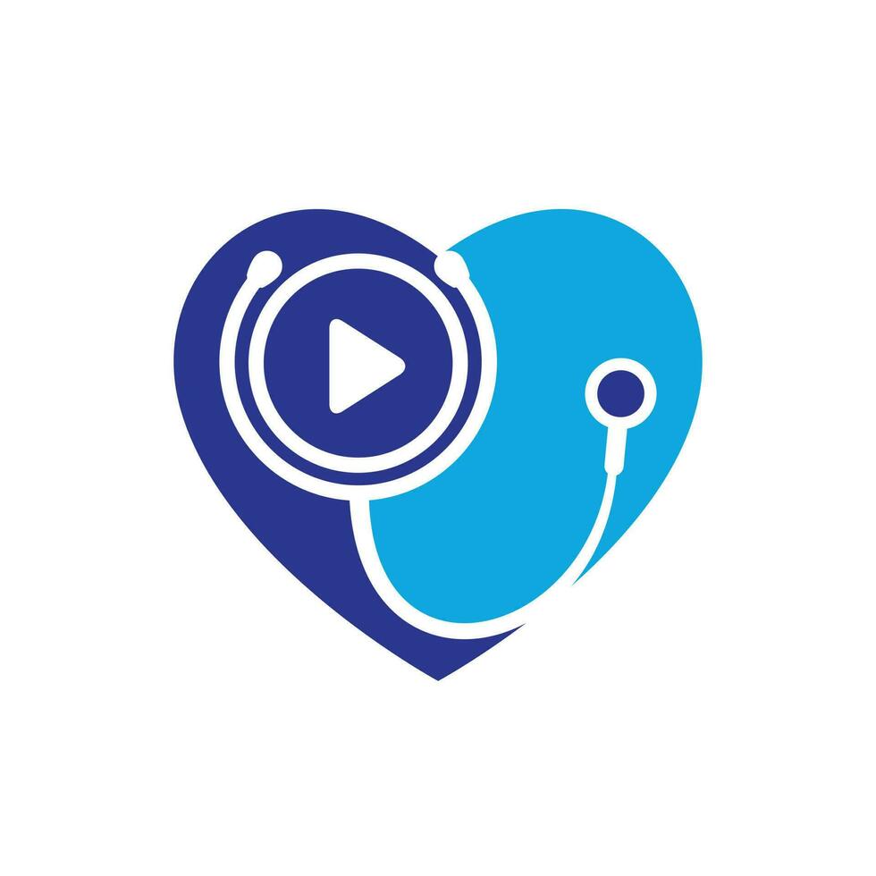 Doctor play vector logo design template. Stethoscope and play button icon logo design.