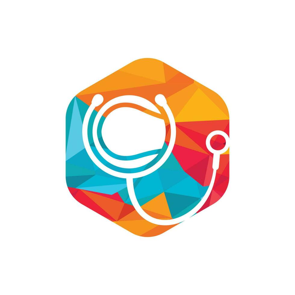 diseño del logotipo vectorial del estetoscopio de tenis. concepto de logotipo de salud y cuidado deportivo. vector