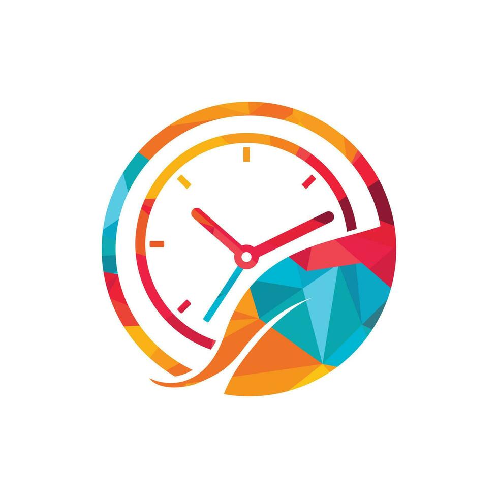 Nature time vector logo design. Vector clock and leaf logo combination.