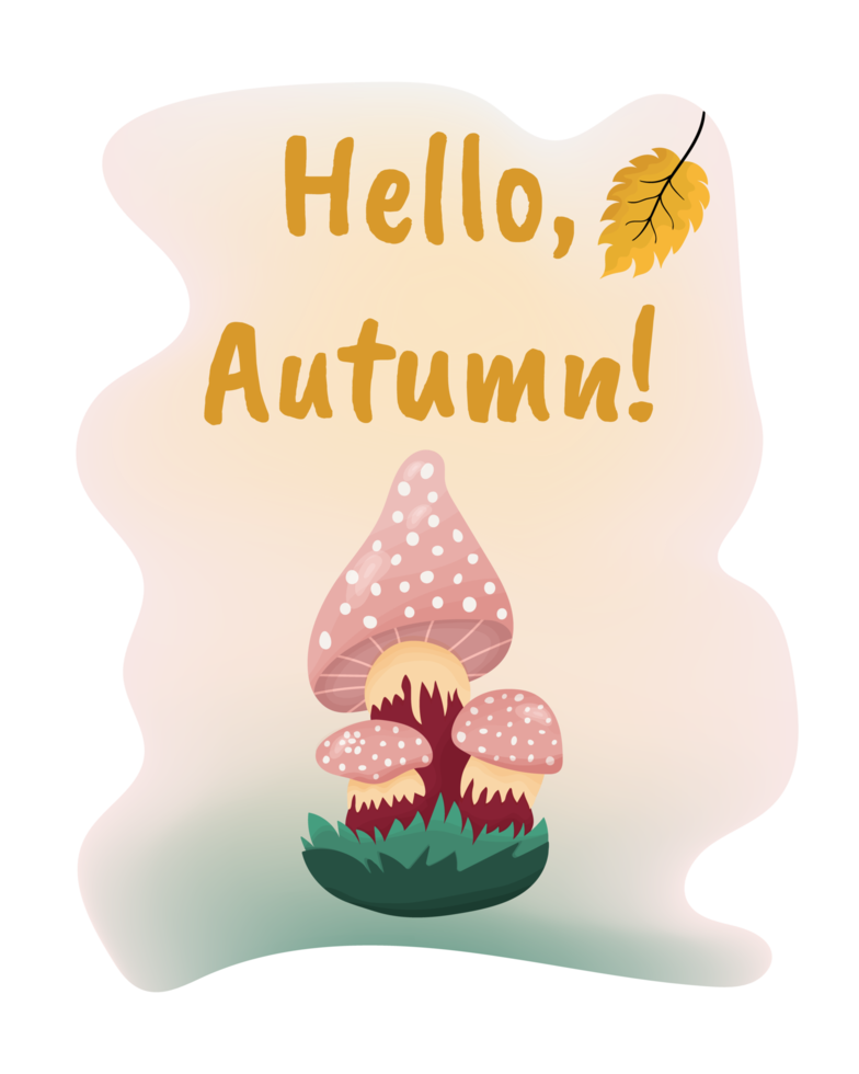 Hello, Autumn, Amanita mushroom, Cute Fly Agaric Autumn Design png