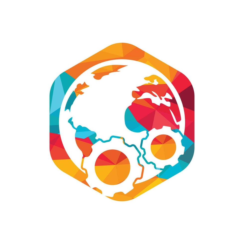 Gear global vector logo design. Gear planet icon logo design element.