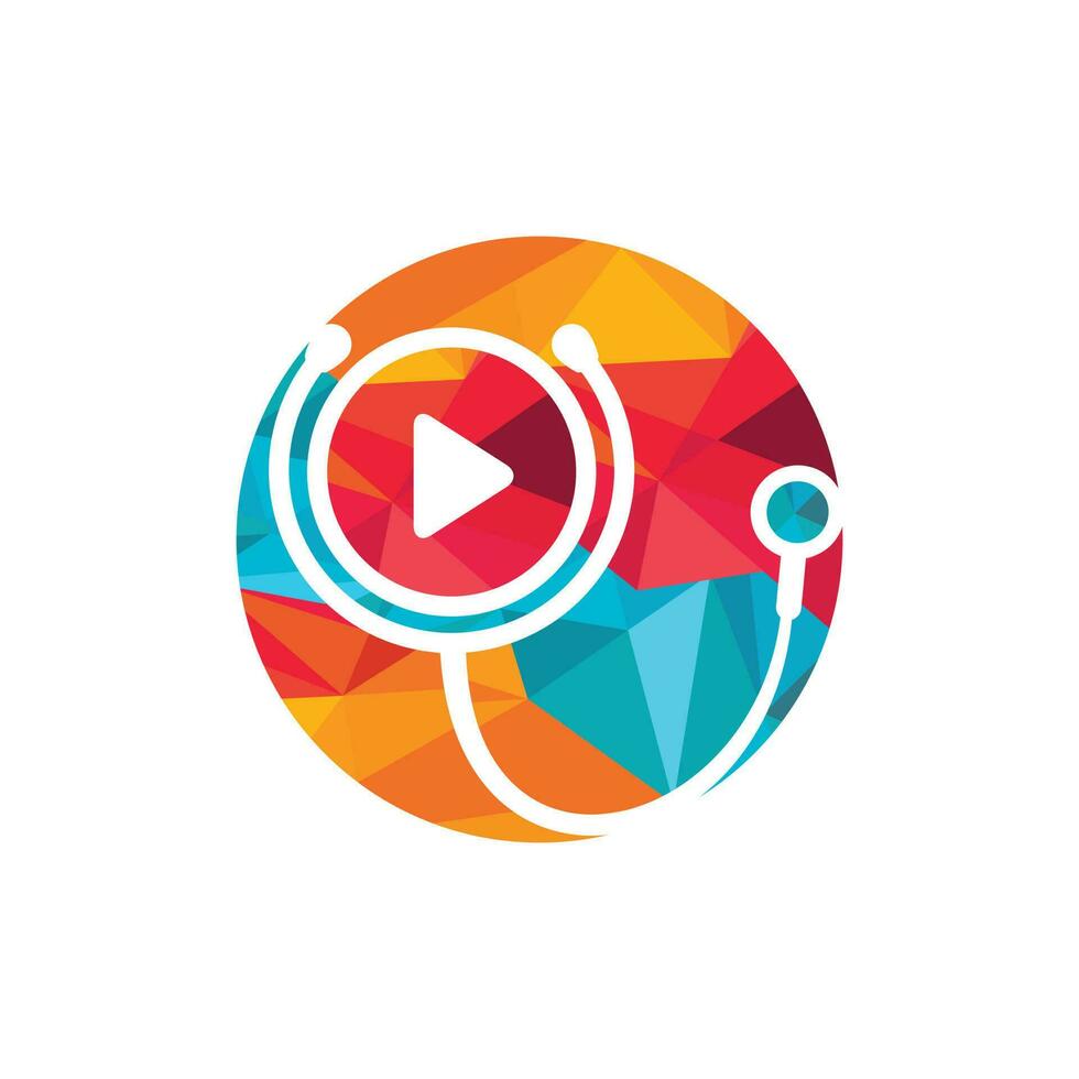 Doctor play vector logo design template. Stethoscope and play button icon logo design.