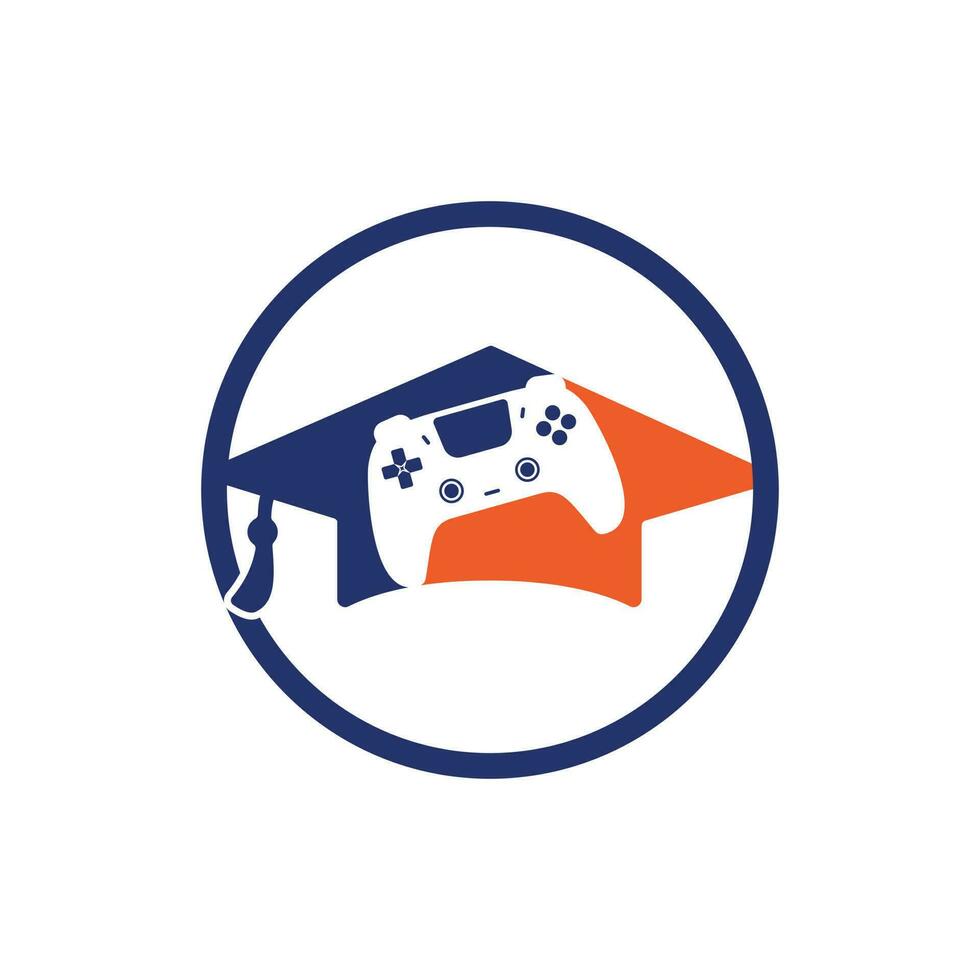 diseño del logotipo del vector educativo del juego. consola de juegos con diseño de icono de gorra de graduación.