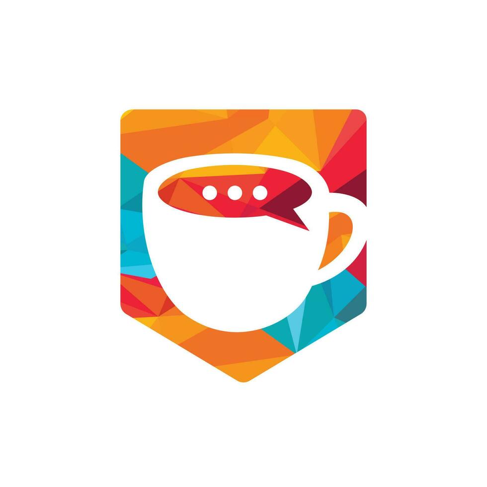 diseño de logotipo vectorial de charla de café. taza de café con diseño de vector de icono de chat de burbuja.