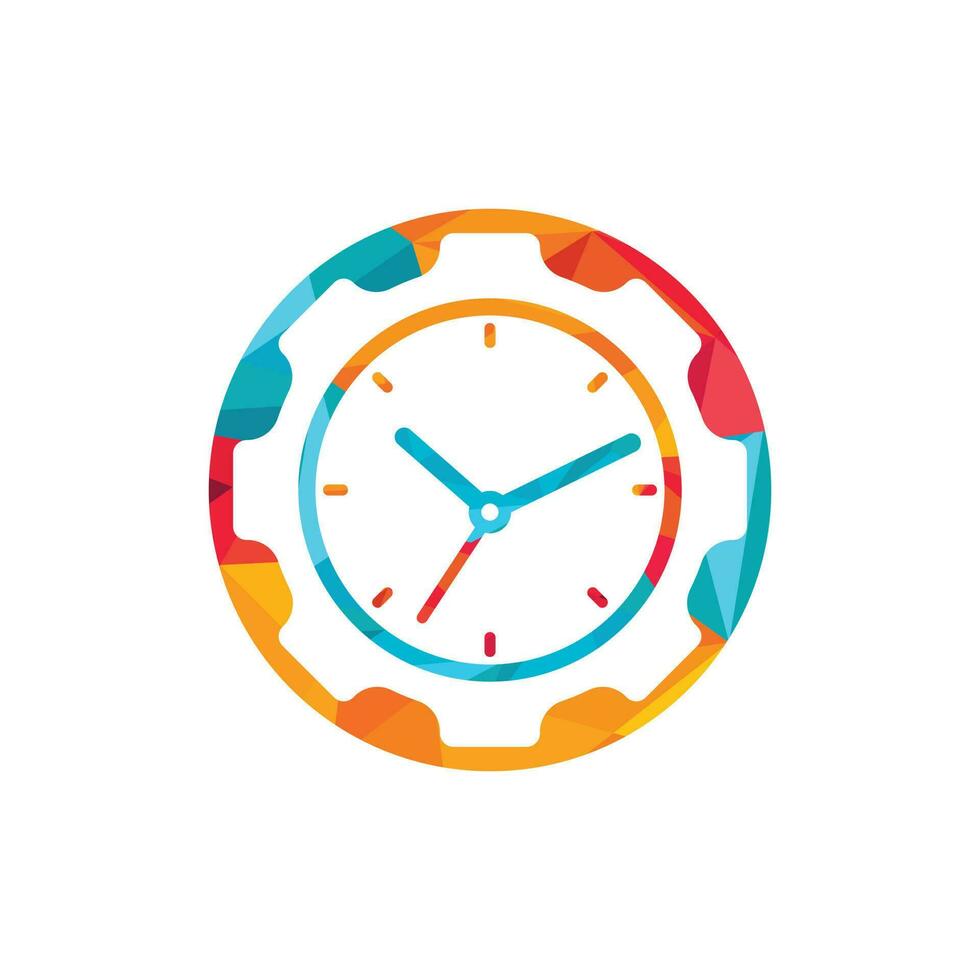 Service time vector logo design. Gear and analog clock icon vector design.