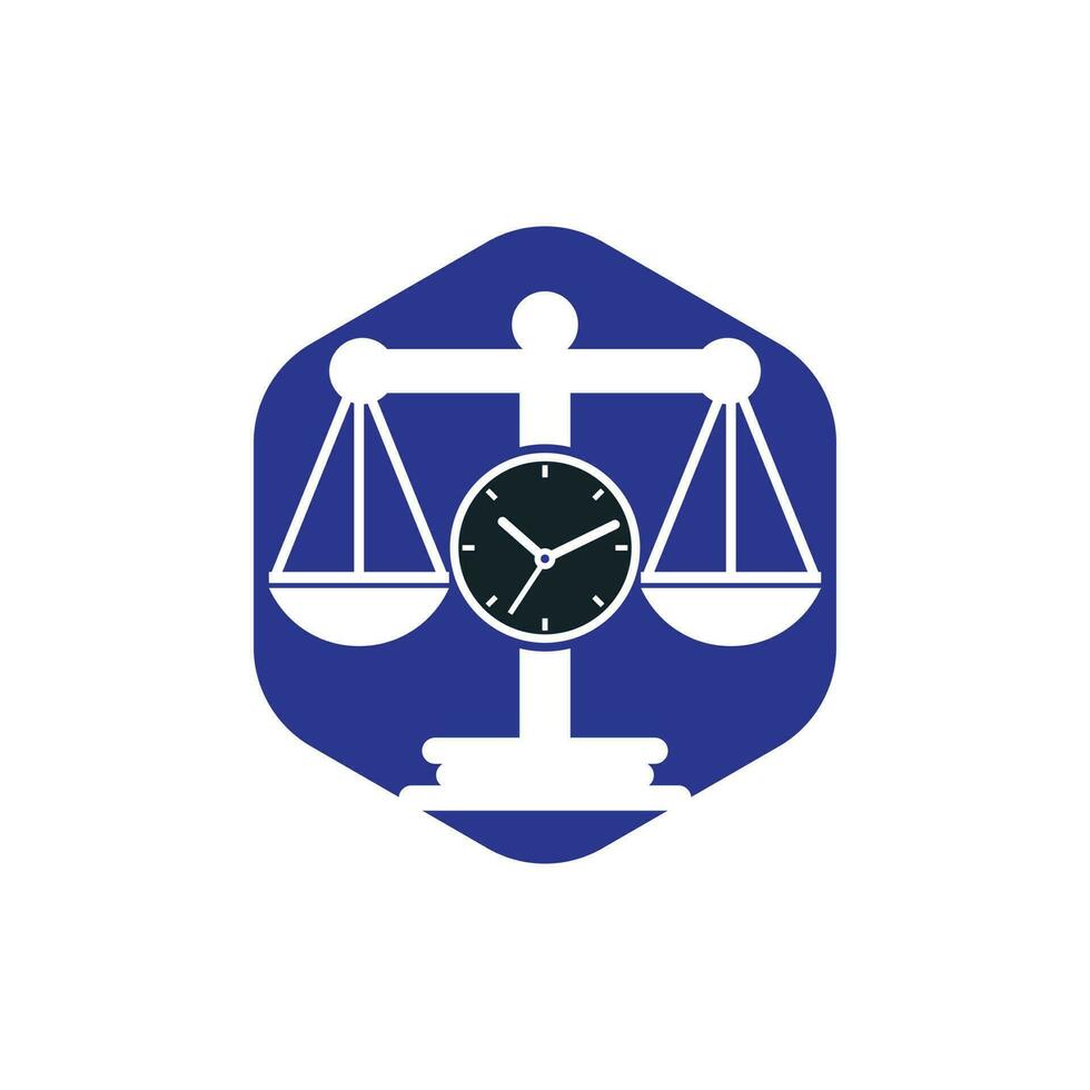 Law time vector logo design. Scale with clock icon vector logo design.