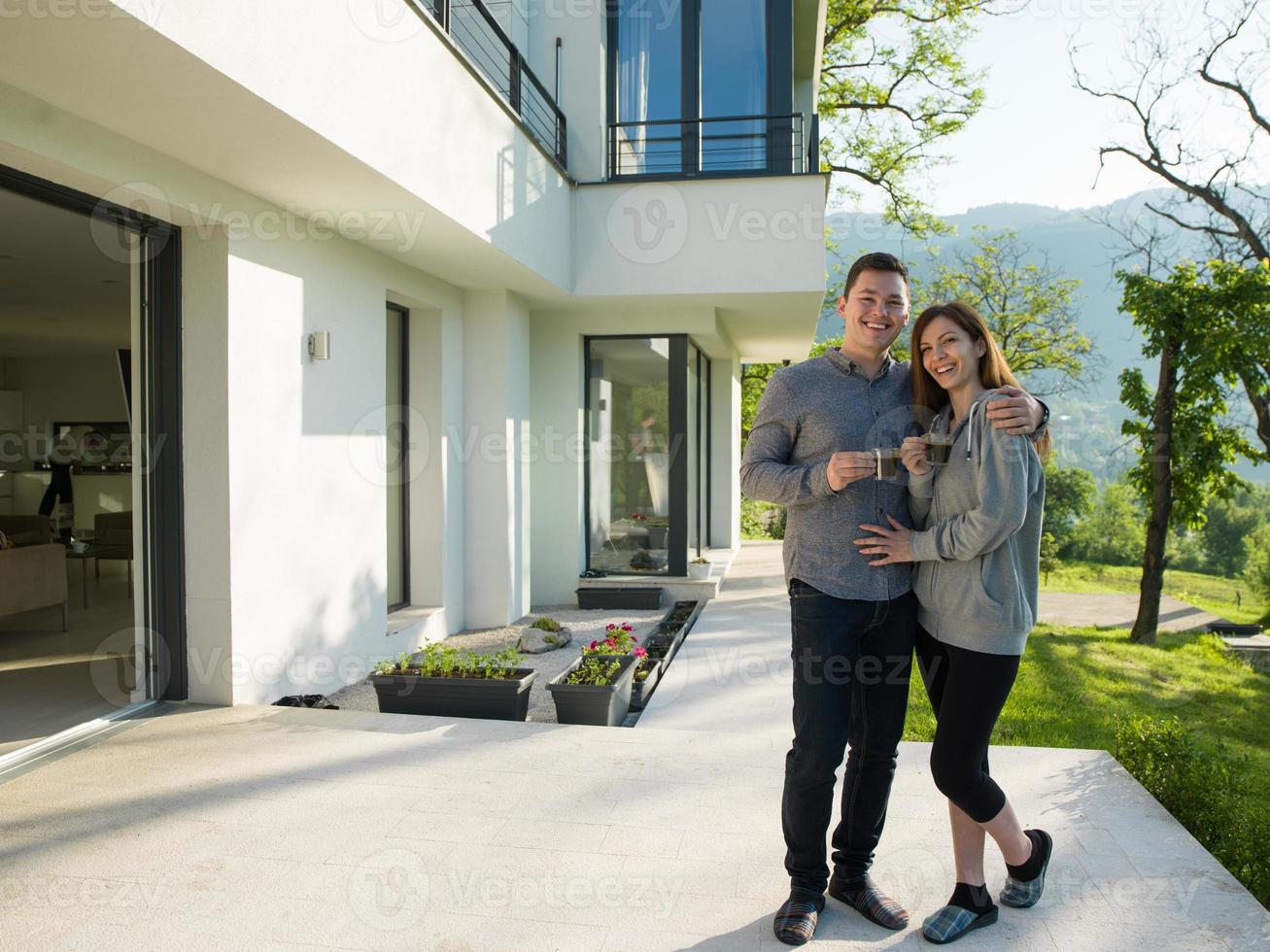 couple enjoying morning coffee photo