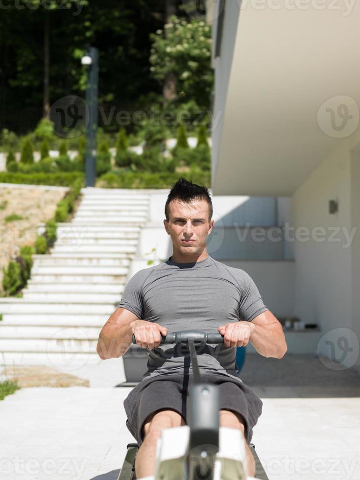 man doing morning exercises photo