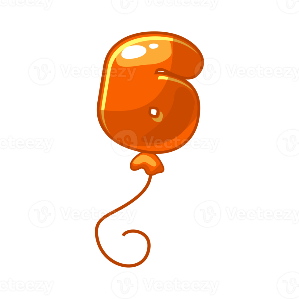 Cartoon-Ballon Nummer 6 Schriftart Kindernummern. Figur sechs png