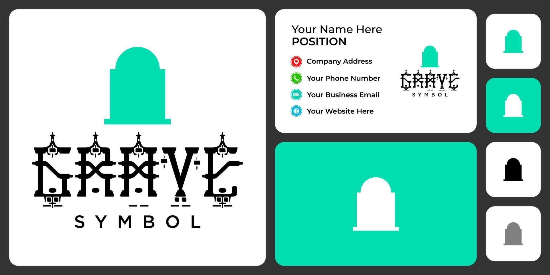 Grave logo design with business card template. vector