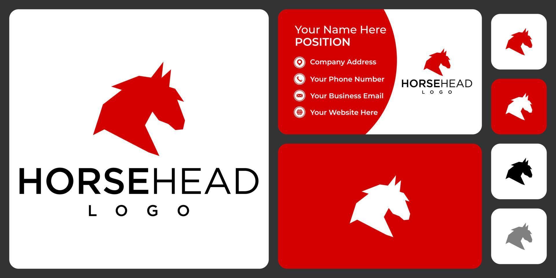 Horse head logo design with business card template. vector