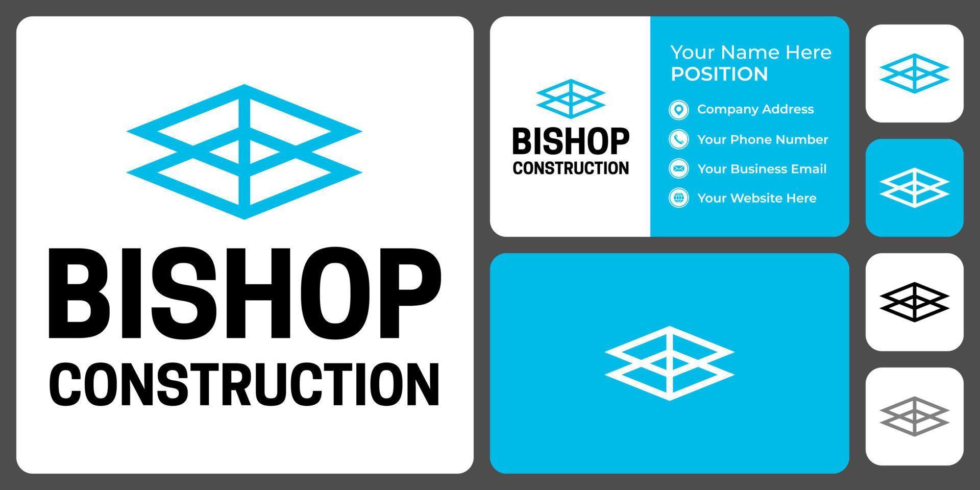 Letter B monogram construction logo design with business card template. vector