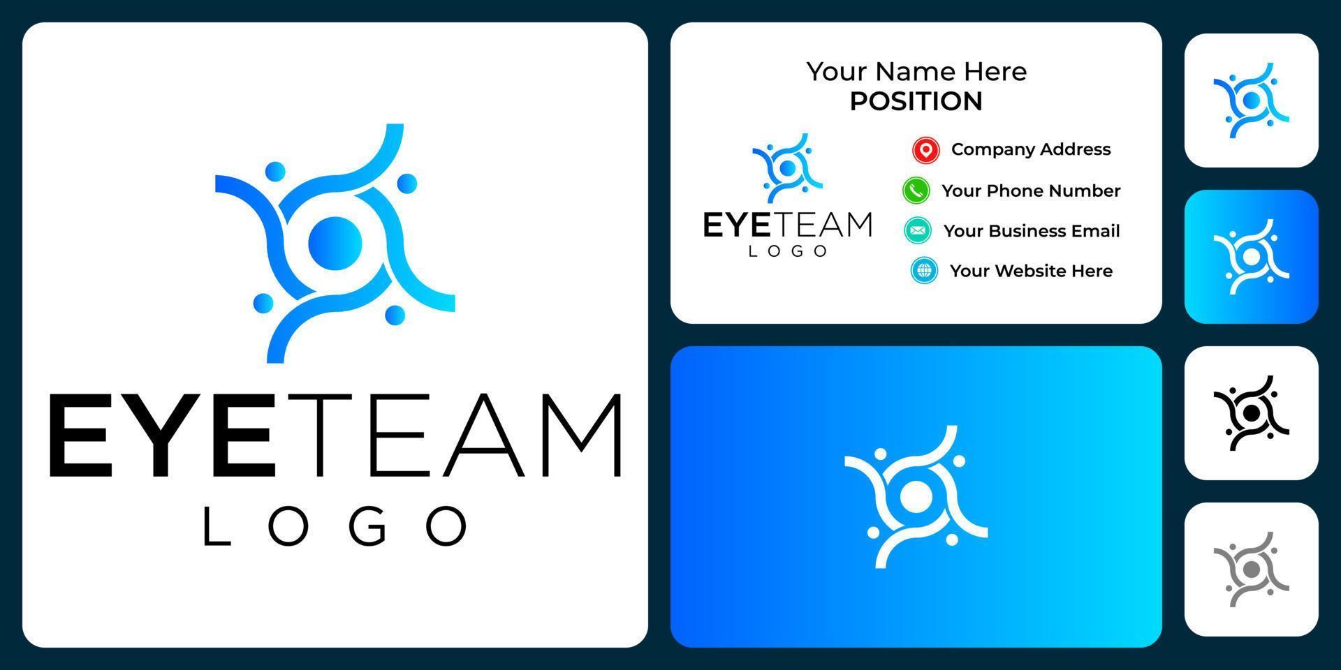 diseño del logotipo del equipo ocular con plantilla de tarjeta de visita. vector