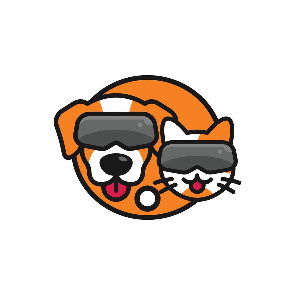 dog and cat wearing virtual reality goggles illustration vector