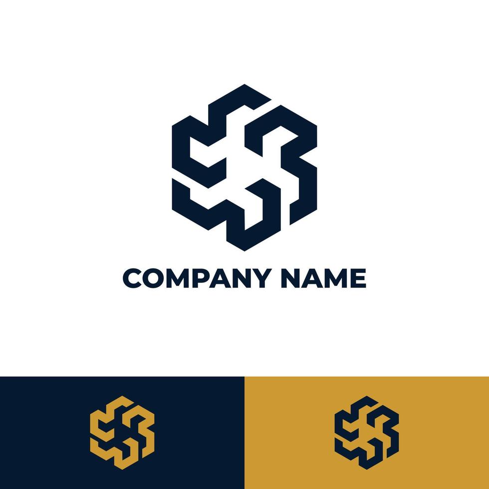 set of polygon logo with triple elements vector