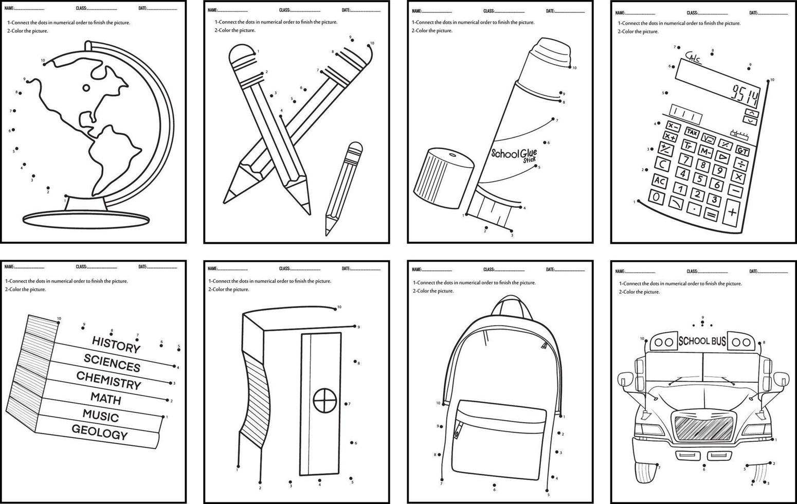Dot to dot educational game and Coloring book,Back to school Worksheets,Classroom object line drawing. vector