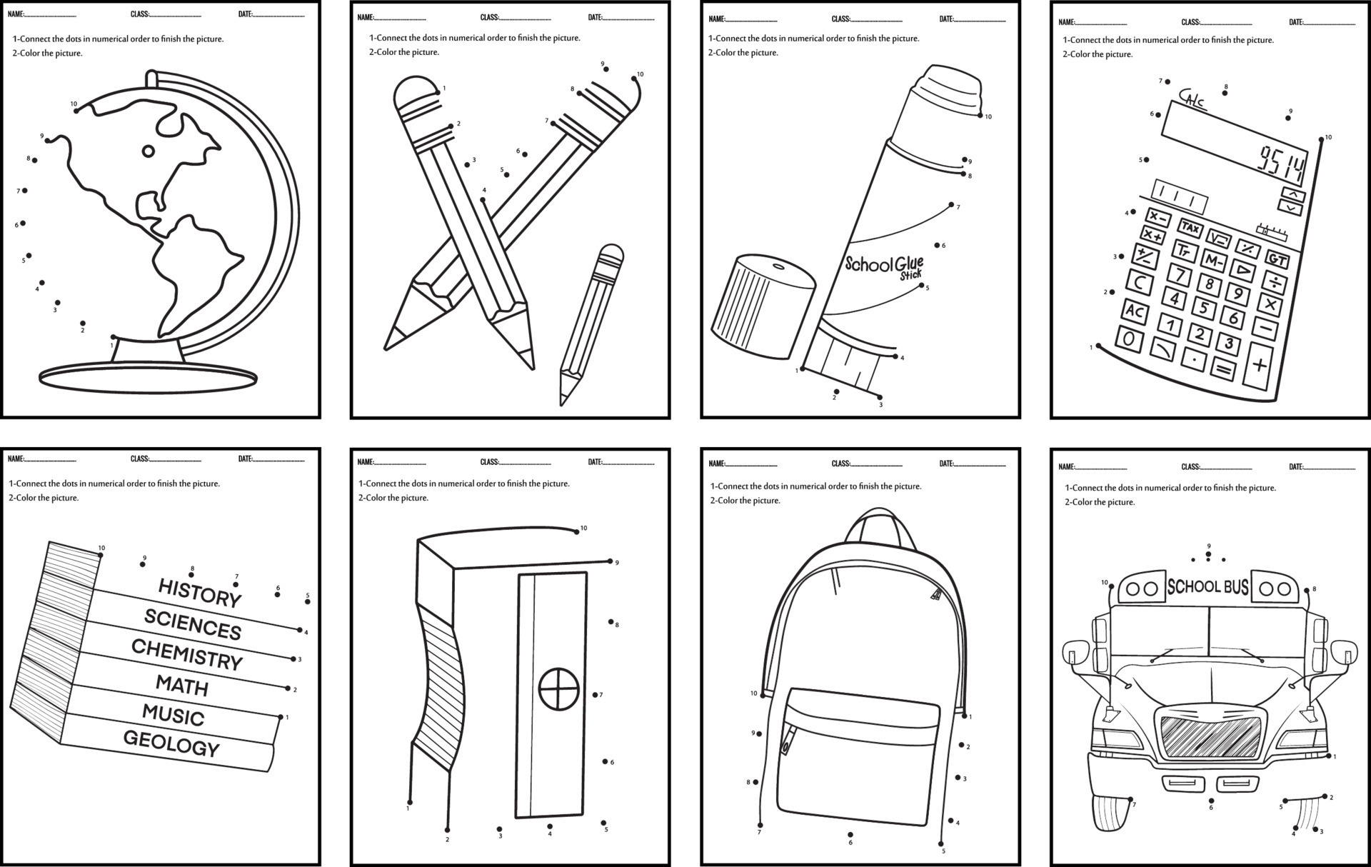Classroom objects coloring pages