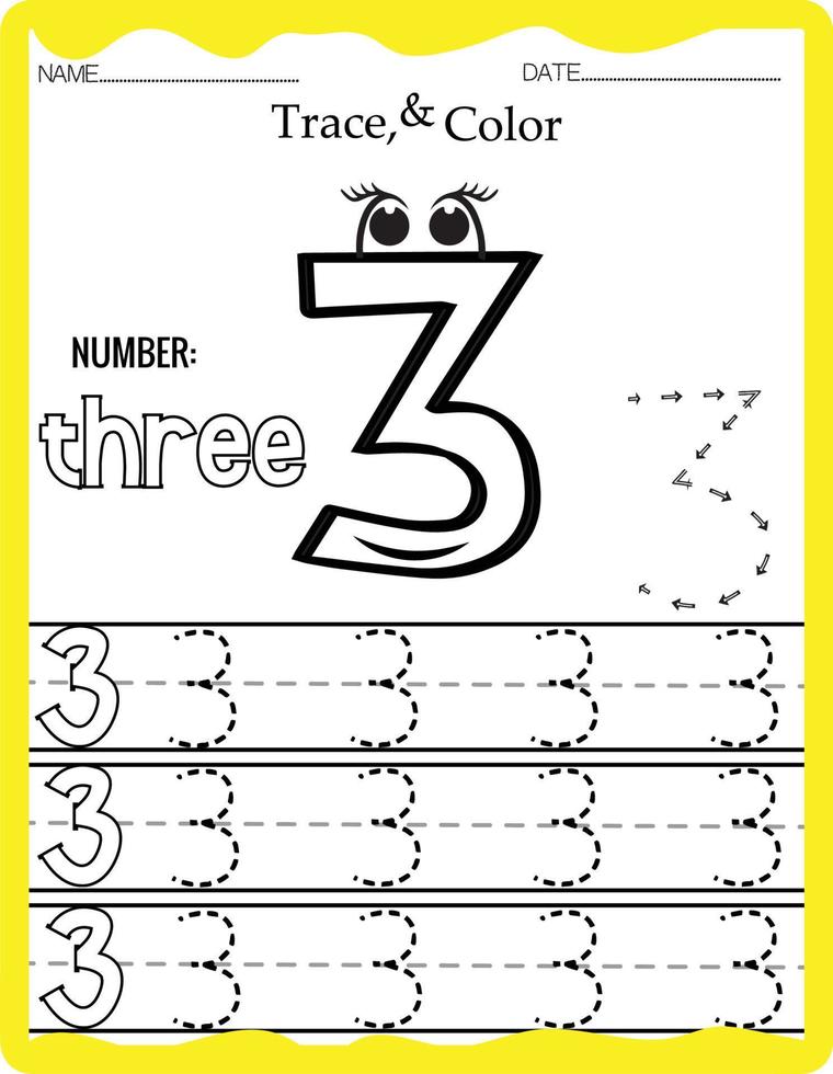 Handwriting pages for writing numbers Learning numbers, Numbers tracing worksheet for kindergarten. vector