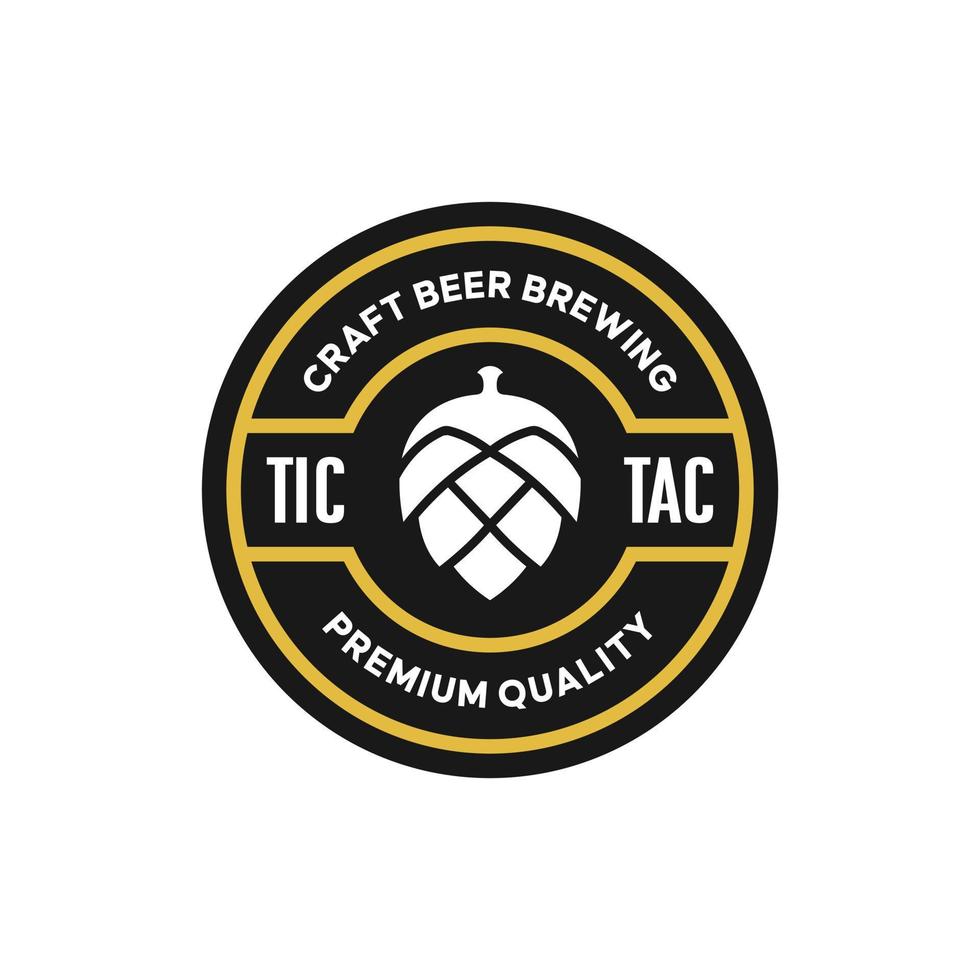 insignia del logotipo de elaboración de cerveza artesanal tic tac vector