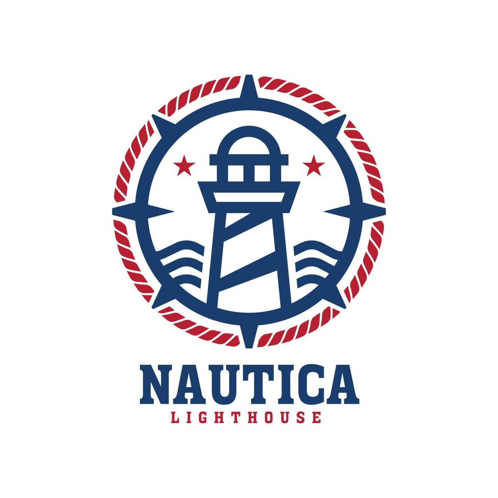 logo illustration of nautical lighthouse with rope and compass, suit for marine company vector