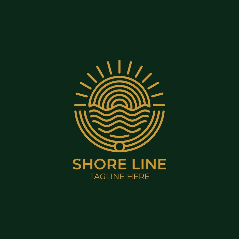 Sun burst and shoreline line logo illustration vector