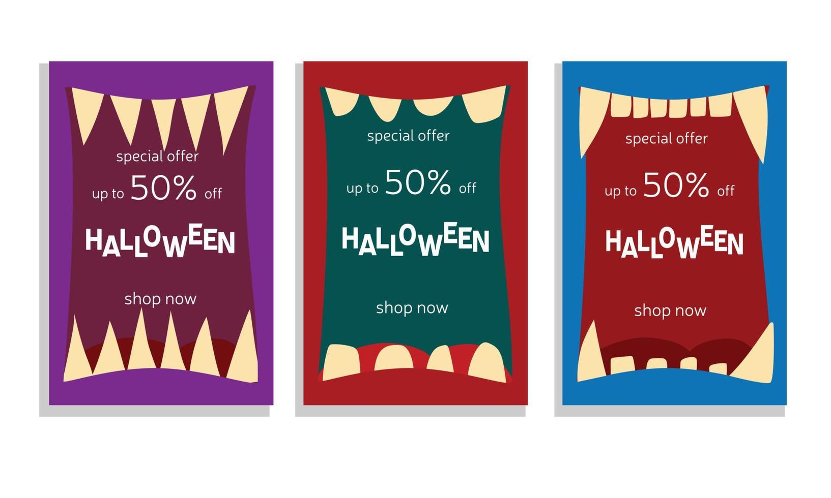 Card invite for halloween party, place for text, open monster mouth. Simple minimalistic style. Scary teeth. vector